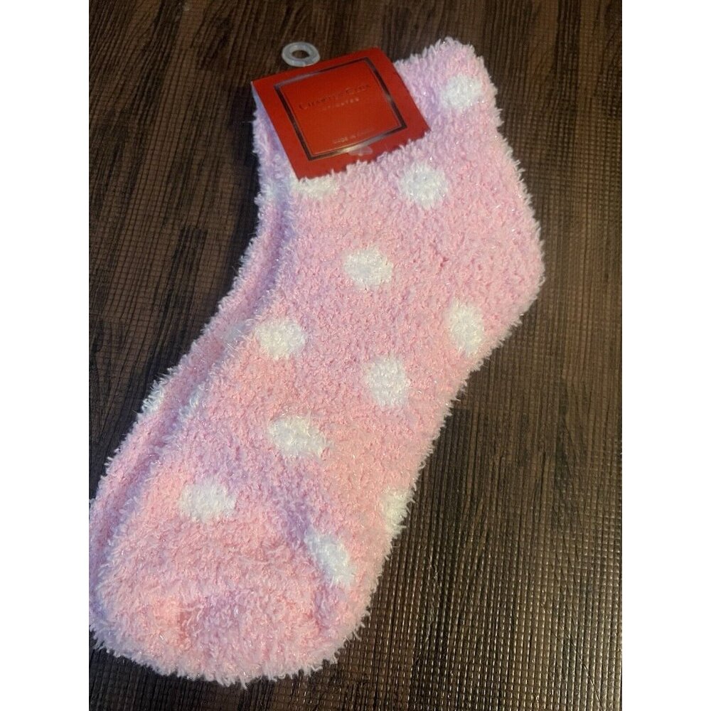 Charter Club Women's Soft Fuzzy Butter Socks Polka Dots 9-11 Fits Shoe Size 6-10